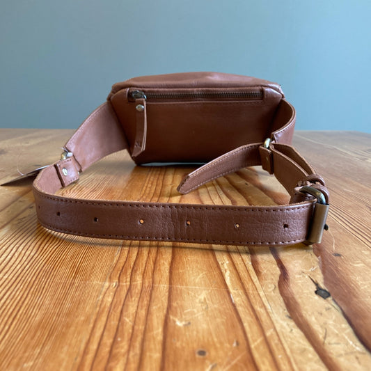 Mandrn Whiskey Brown Leather Top Zip Hip Belt Bag w/ Dustbag 0415CD