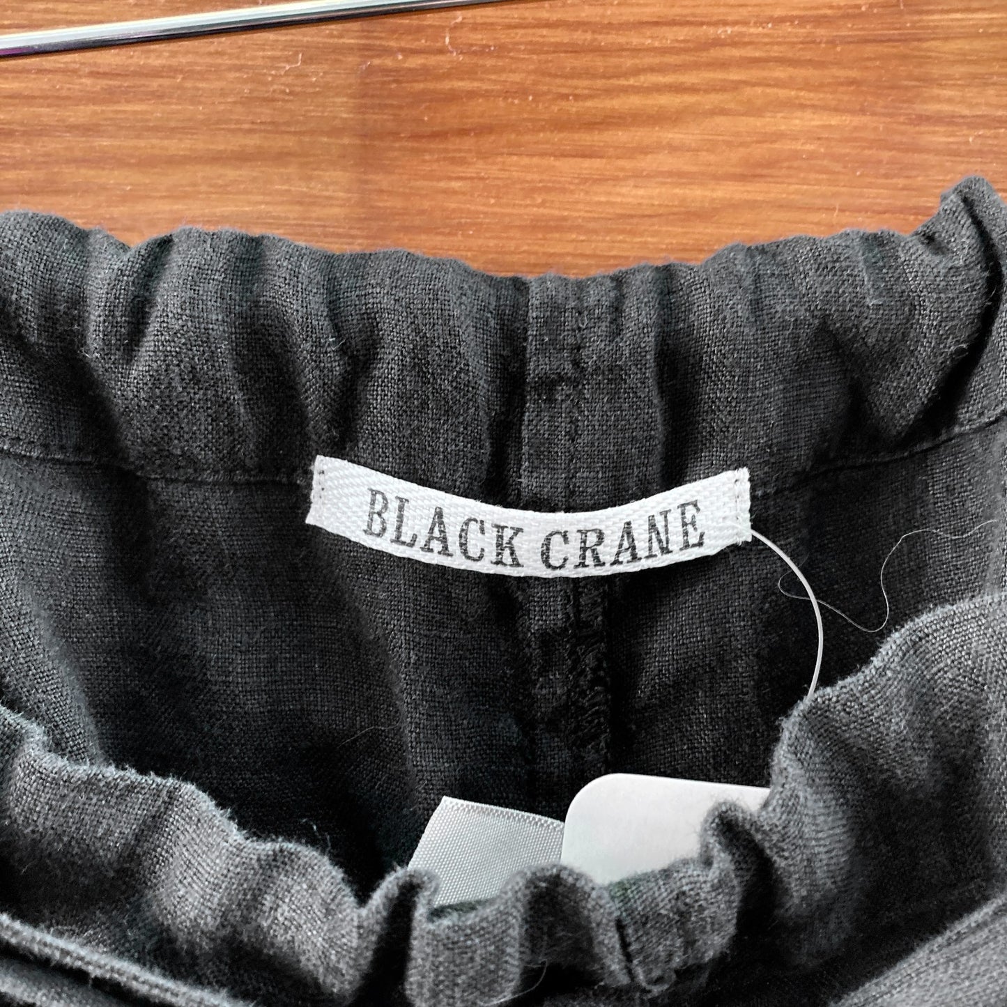 M - Black Crane Black Drawstring 100% Linen Pants 0416JW