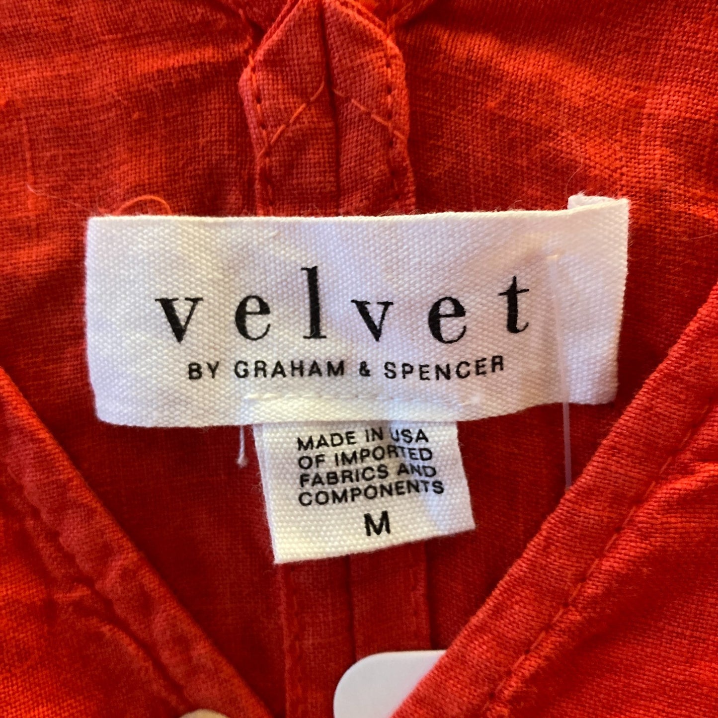 M - Velvet Graham & Spencer Red V-Neck 100% Linen Montana Dress 0416JW