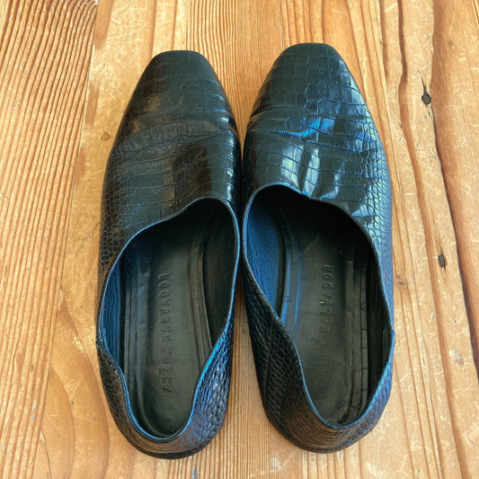 Freda Salvador Black Square Toe Croc Embossed Leather Shoes - Size 9 - 0928HF