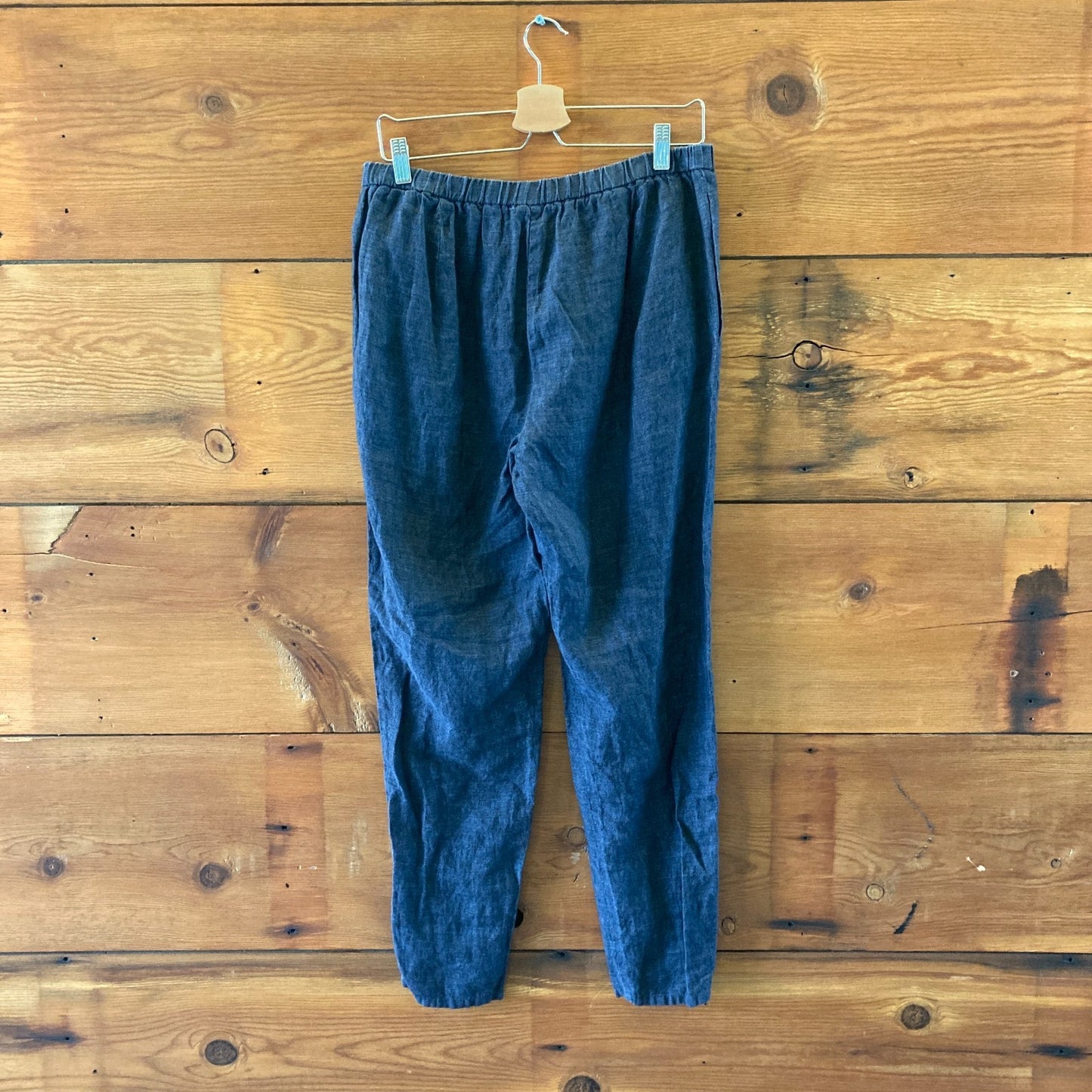 Eileen Fisher Indigo Organic Linen Pull-On Elastic Waist Pants - Size S - 0721DK