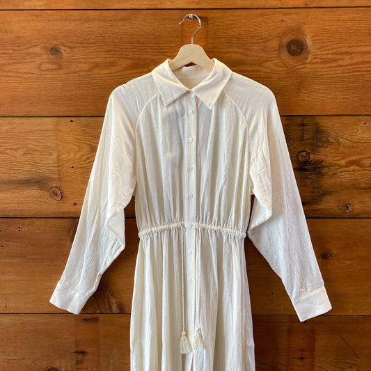 Banana Republic White Cinched Waist Long Sleeve NEW Gauze Dress - 0415AU