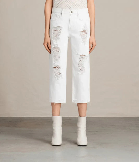 AllSaints White Cropped Distressed Ivy Destroys Boys Jeans - Size 28 - 1007SB