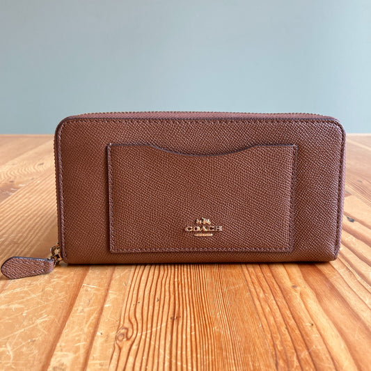 Coach Saddle Brown Crossgrain Leather Zip Around Accordion Wallet 0715DP