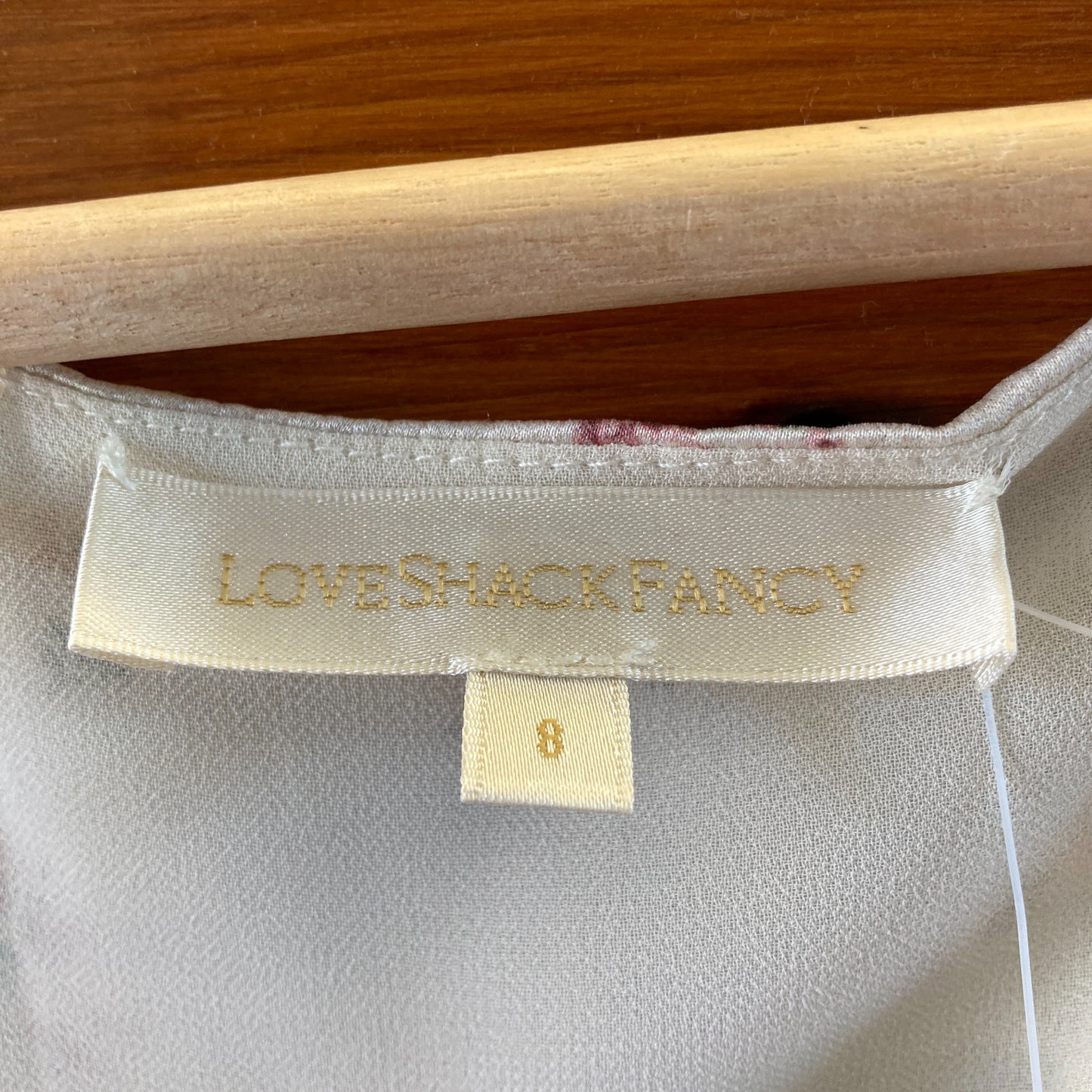 Love Shack Fancy White Floral Silk V-Neck Short Sleeve Dress - Size 8 - 1011SC