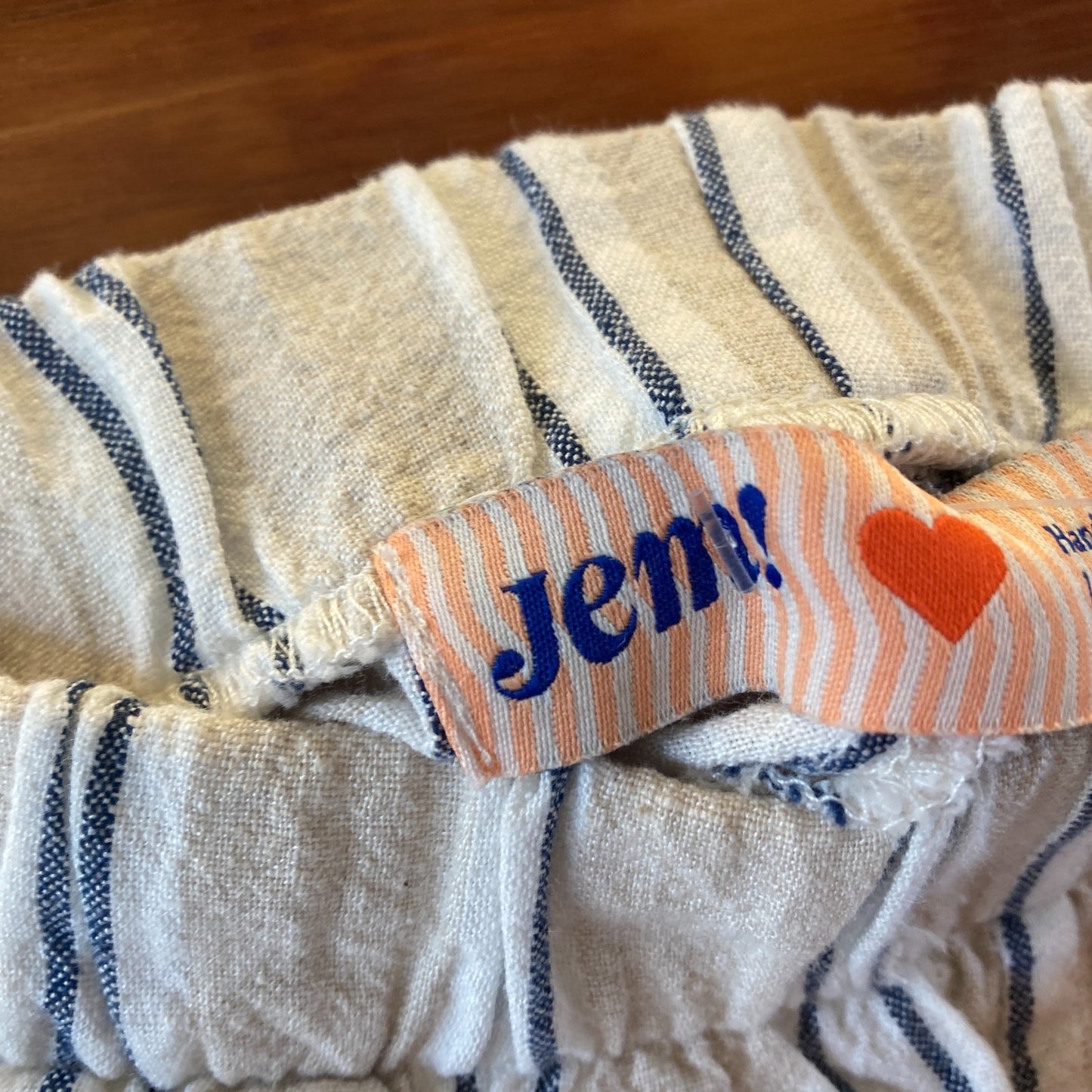 Jem! Tan White Navy Striped DeadstockFabric Pull-On Shorts - Size XS - 0312IG