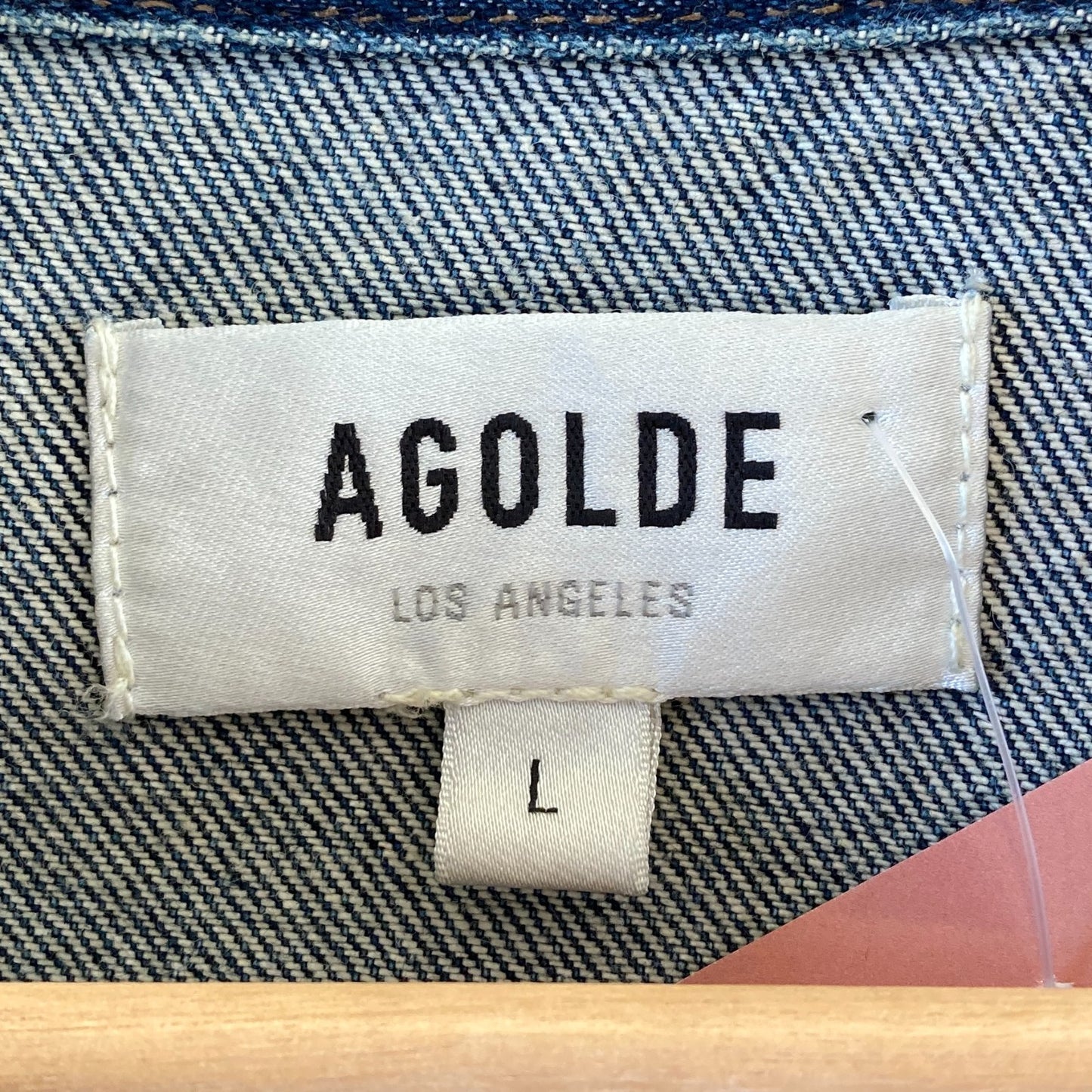 L - AGOLDE Dark Wash Button Up Cropped Classic Trucker Charli Jean Jacket 0120NE