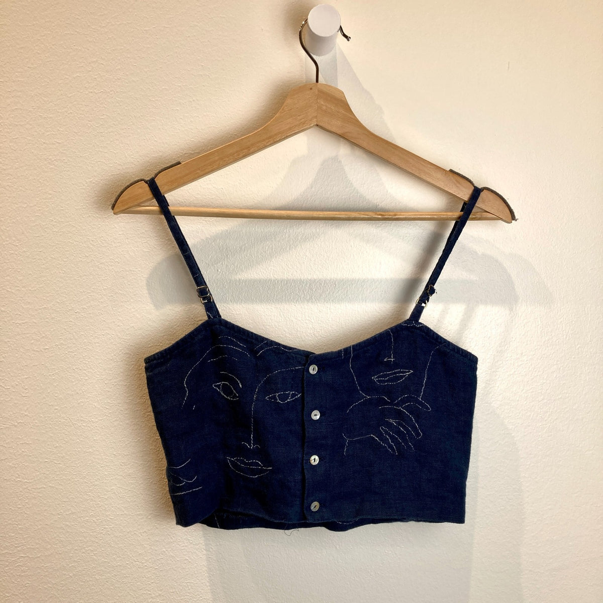Paloma Wool Blue Illustrated Faces Print Crop Top Tank - Size 34 / XS - 0312IG