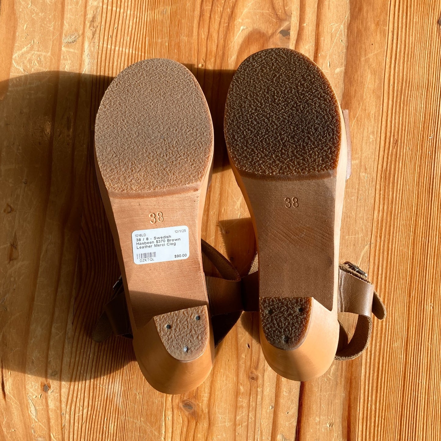 38 / 8 - Swedish Hasbeen $370 Brown Leather Merci Clog Sandals *worn once 1016LD