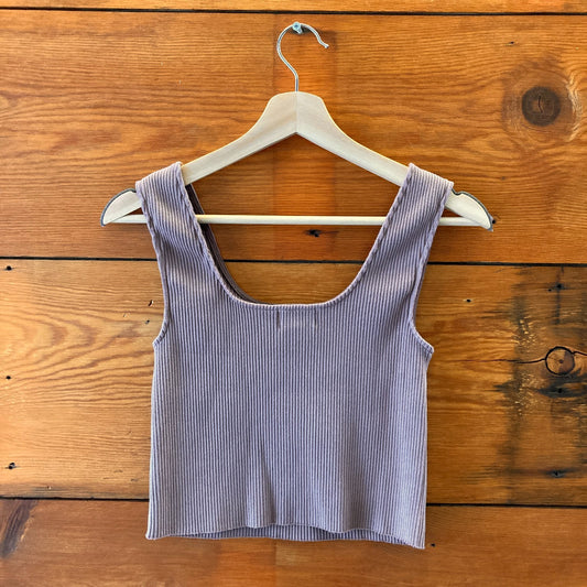 S - Waltz Brown Ribbed Knit NEW $120 Stretch Scoop Neck Tank Top 0312IG