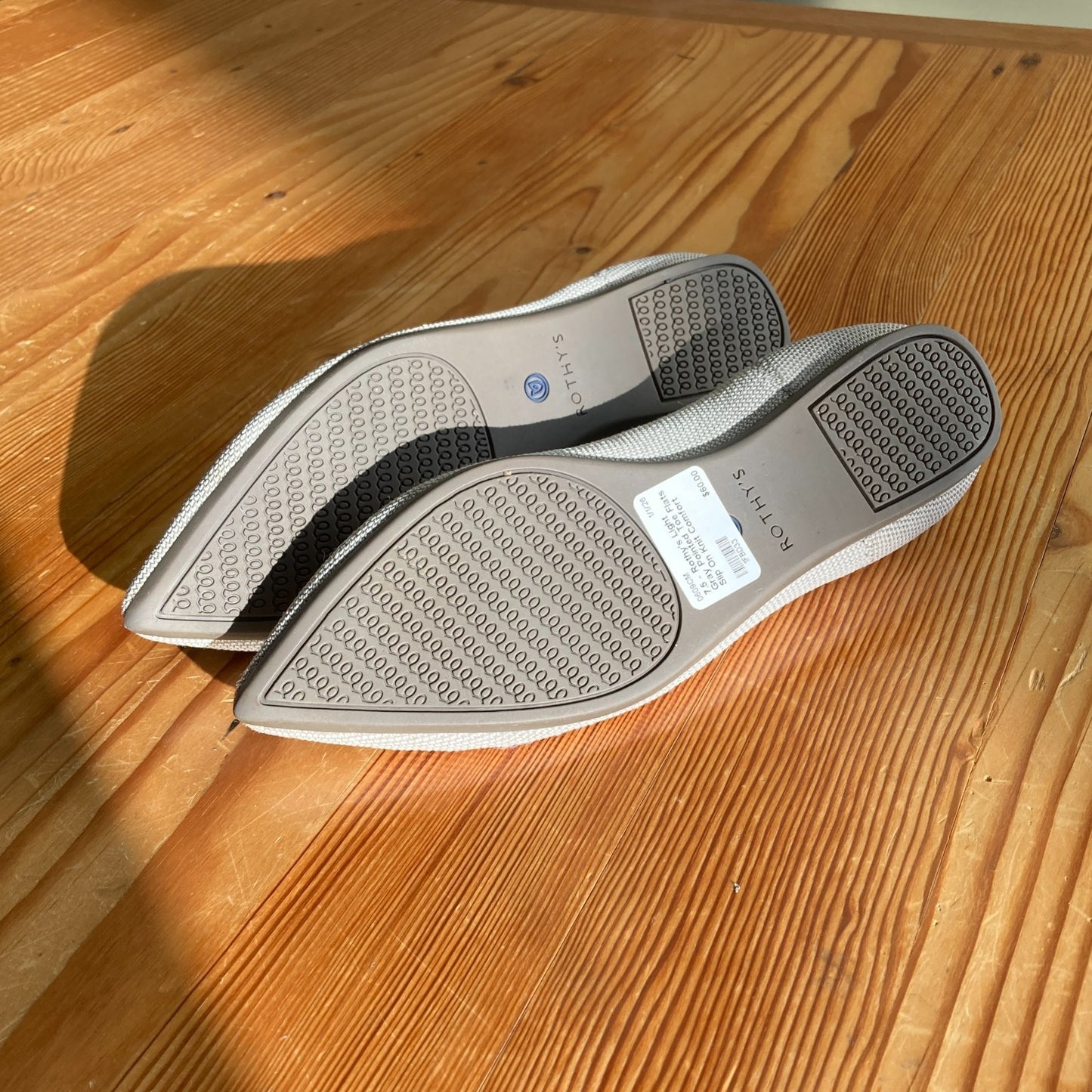 7.5 - Rothy's Light Gray Pointed Toe Flats Slip On Knit Comfort Shoes 0609CM