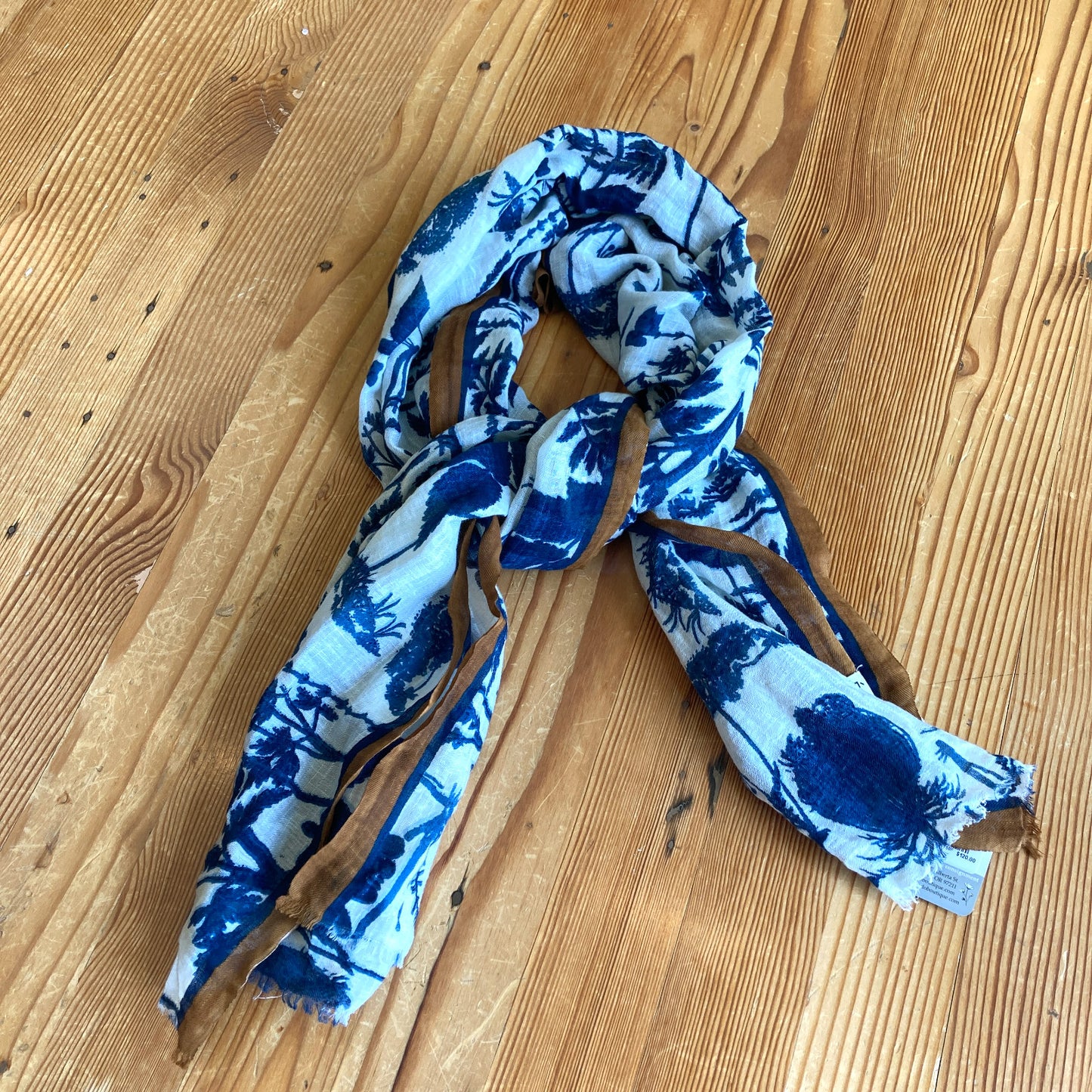 Epice Paris Blue White Floral Print Linen Blend Scarf - 4427SC