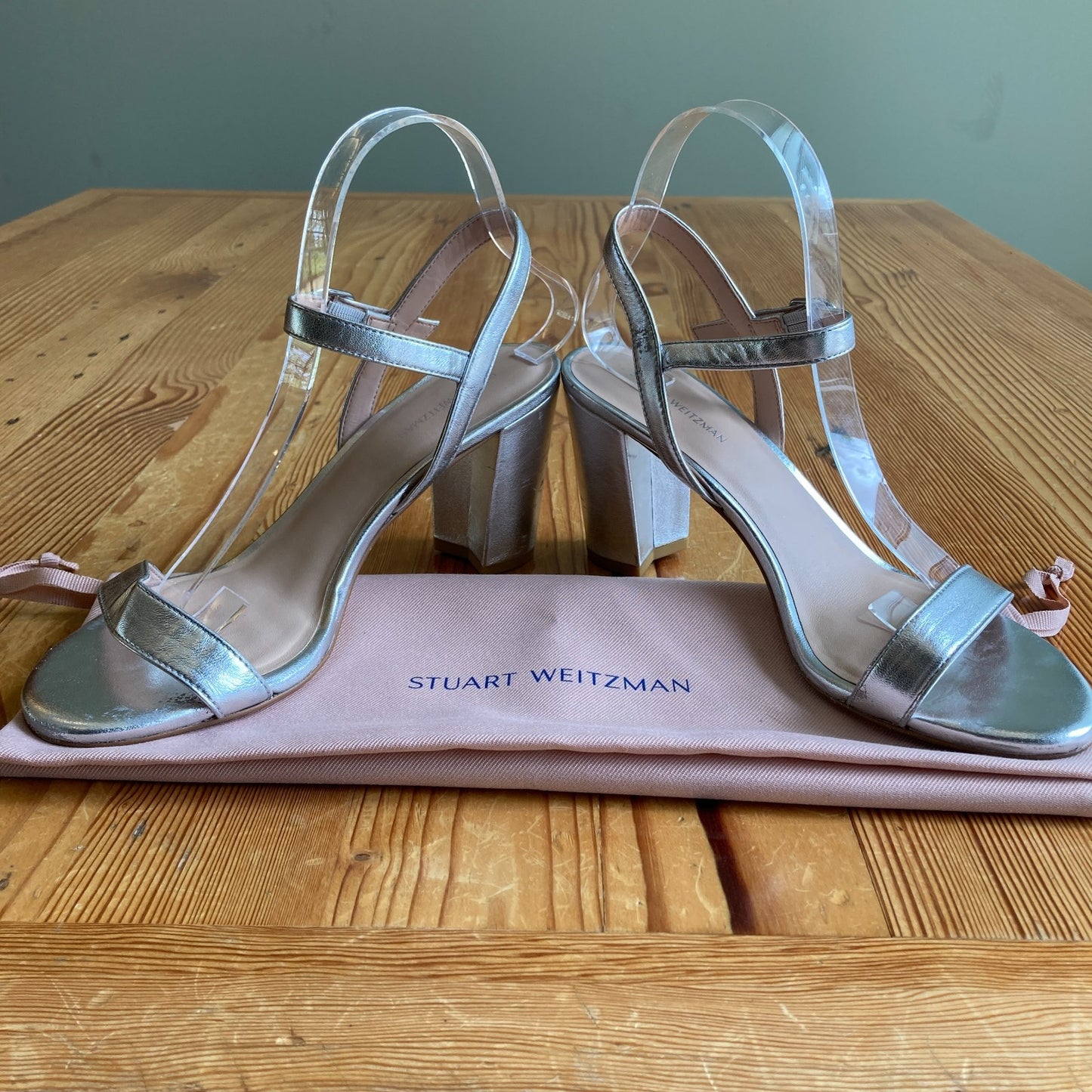 Stuart Weitzman Silver Leather Strappy Heels Sandals Shoes - Size 9 - 0617MV