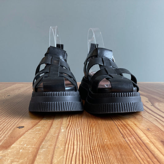 36 / 5.5 - GANNI Black Leather Platform Creepers Fisherman Sandals Shoes 0312IG