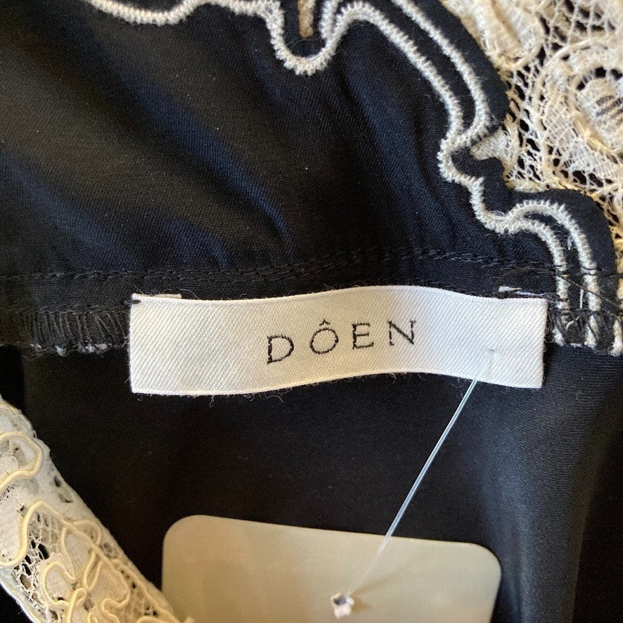Doen $400 Black & White Corded Lace Obelia Silk Midi Dress - Size M - 1011SC