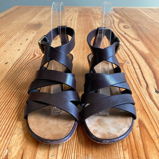 Giuseppe Zanoti Brown Leather Strappy Sandals Shoes - Size 37 / 7 US - 0601BC
