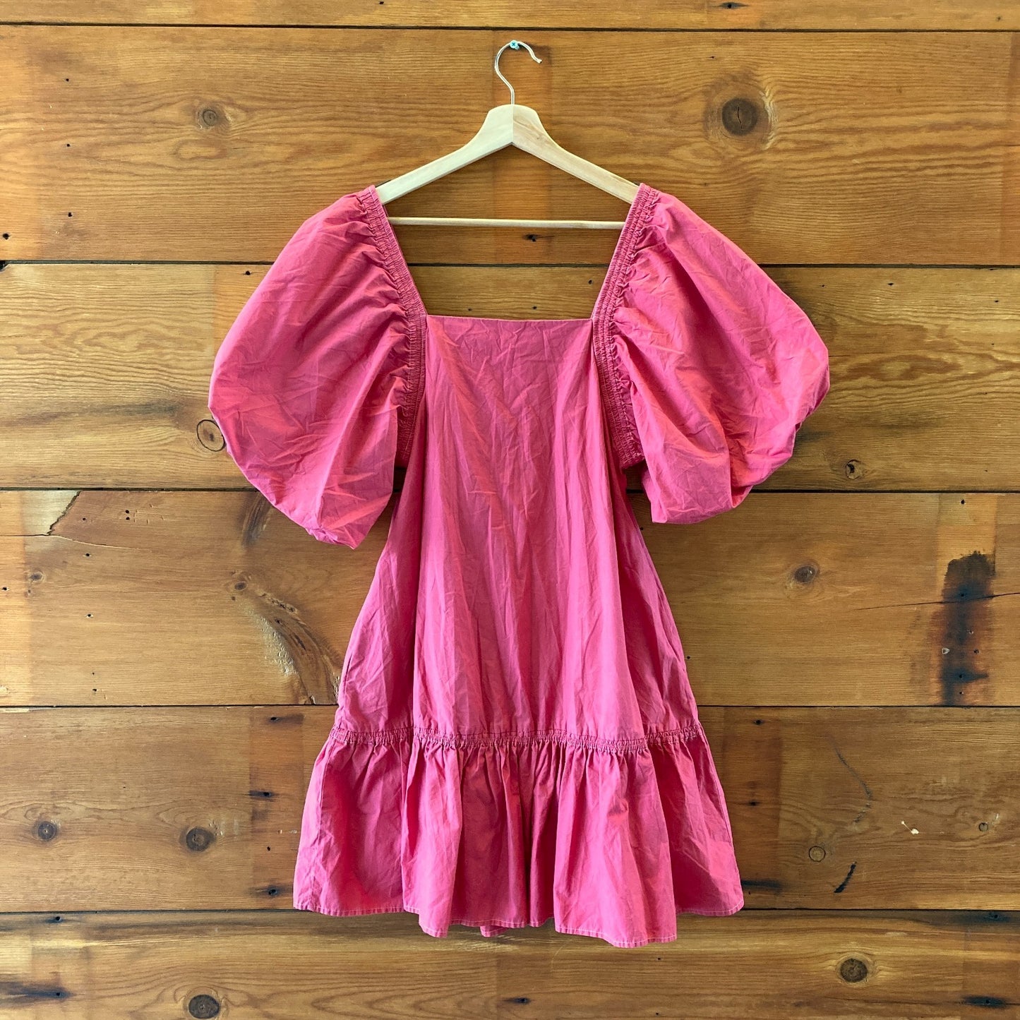 Magali Pascal Pink Puff Sleeve Mini Smocked Babydoll Dress - Size L - 1103ES