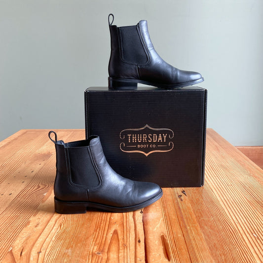 8.5 - Thursday $160 Black Leather Chelsea Duchess Ankle Boots NEW w/ Box 0908LB