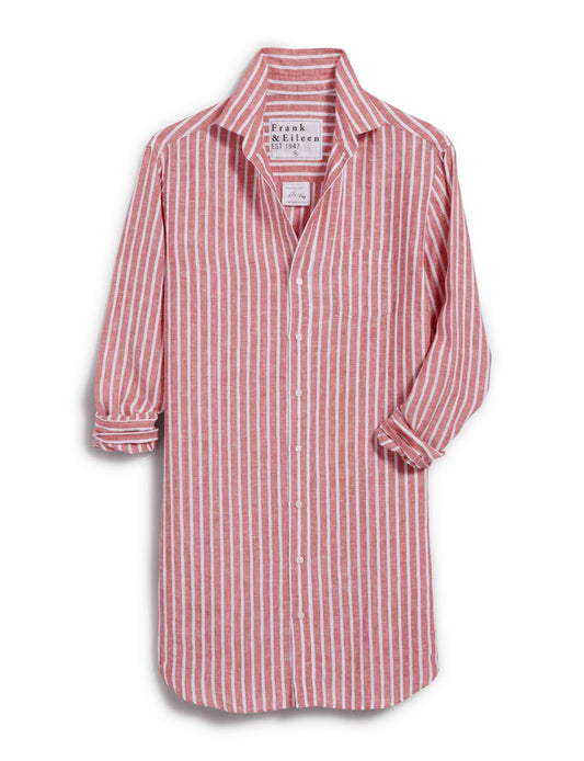 Frank & Eileen Red Striped Linen Button Up Mary Shirt Dress - Size M - 0413AT