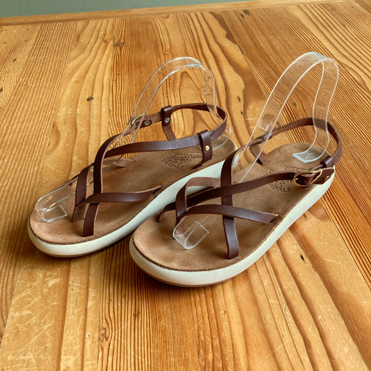 Ancient Greek Brown Leather w/ White Chunky Sole Sandals - Size 37 - 0504SL