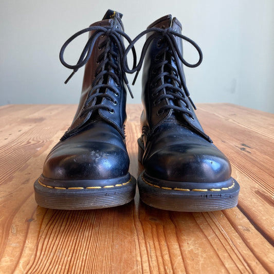Dr Martens Black 1460 Smooth Leather 8Eye Lace Up Combat Boots - Size 8 - 1206HP