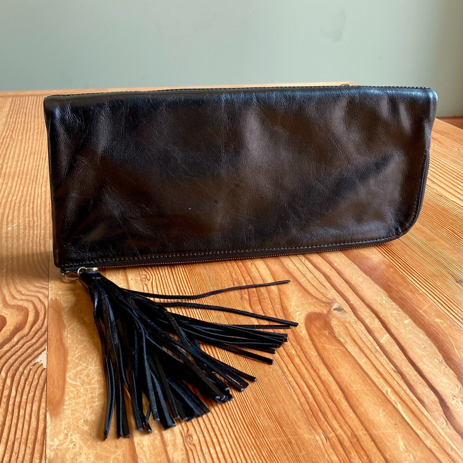 Hobo International Black Leather $168 Raine Foldover Clutch Bag