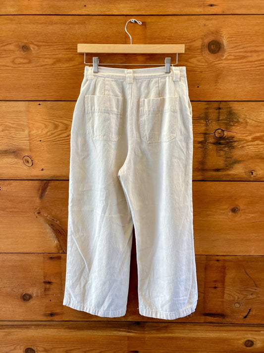 Nin Studio Ivory Cotton High Waist Pleated Cropped Pants - Size M - 0612SM