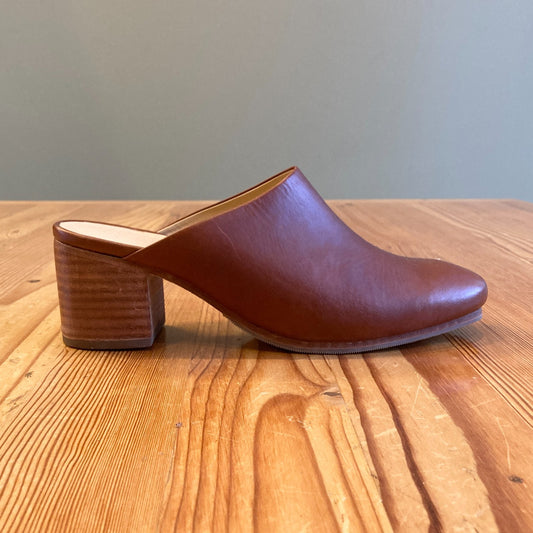 10 - Nisolo Brown Leather Stacked Heel Open Back All-Day Mules Shoes 0520MF