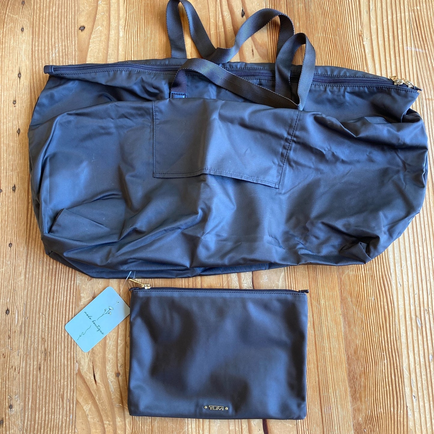 Tumi Gray Nylon Packable Top Zip Travel Duffle Bag w/ Pouch - NEW - 1122KP