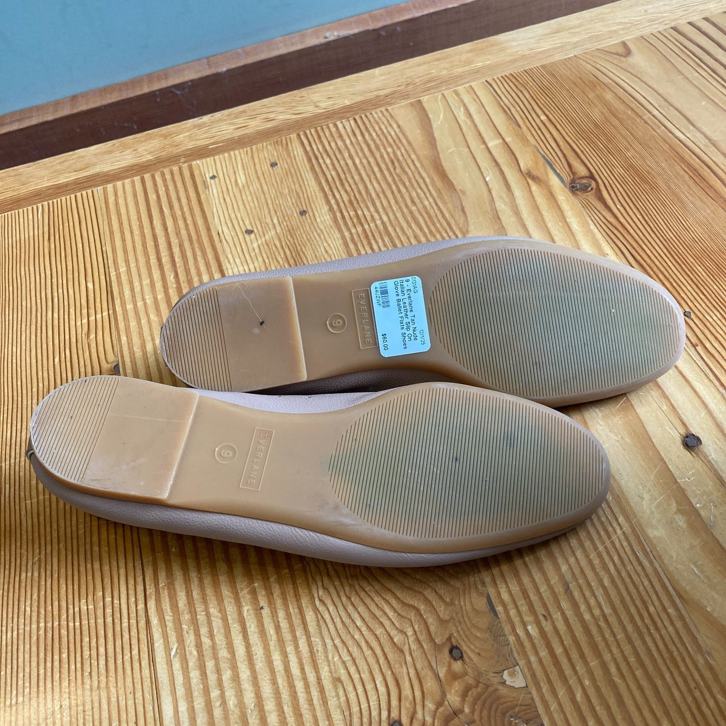 9 - Everlane Tan Nude Italian Leather Slip On Glove Ballet Flats Shoes 0131AG