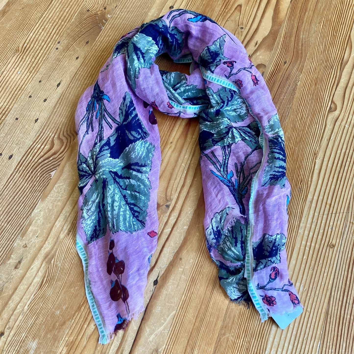 Epice Paris Pink Gray Floral Stole Linen Cotton Scarf - 4427SC