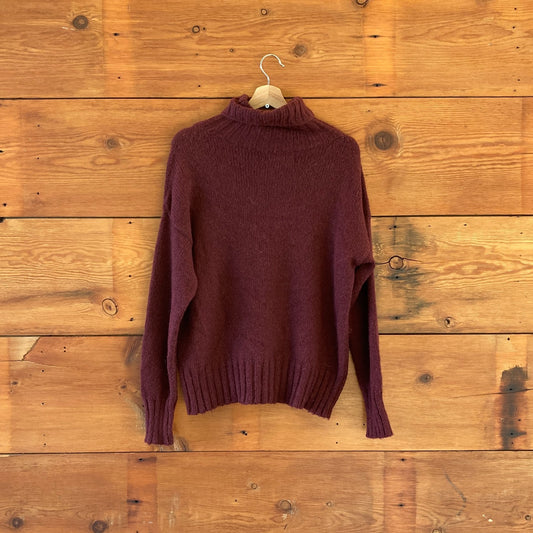 XS / S - Bare Knitwear Burgundy Turtleneck Pullover Boxy Fit Sweater 0510AY