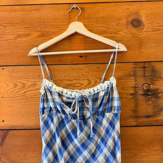 Christy Dawn Blue Linen Plaid Sleeveless Maxi Sam Dress - Size S - NEW - 0312IG