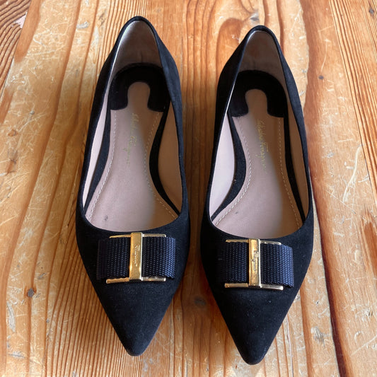 Salvatore Ferragamo $850 Black Suede Pointed Toe Friuli Flats - Size 5 - 1220MM