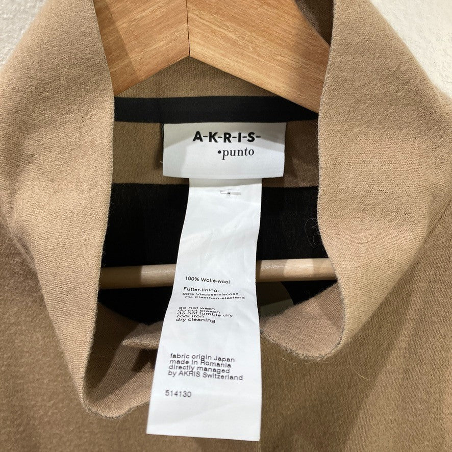 Akris Punto Tan Wool Zip Front Professional Jacket - Size 8 0608BM