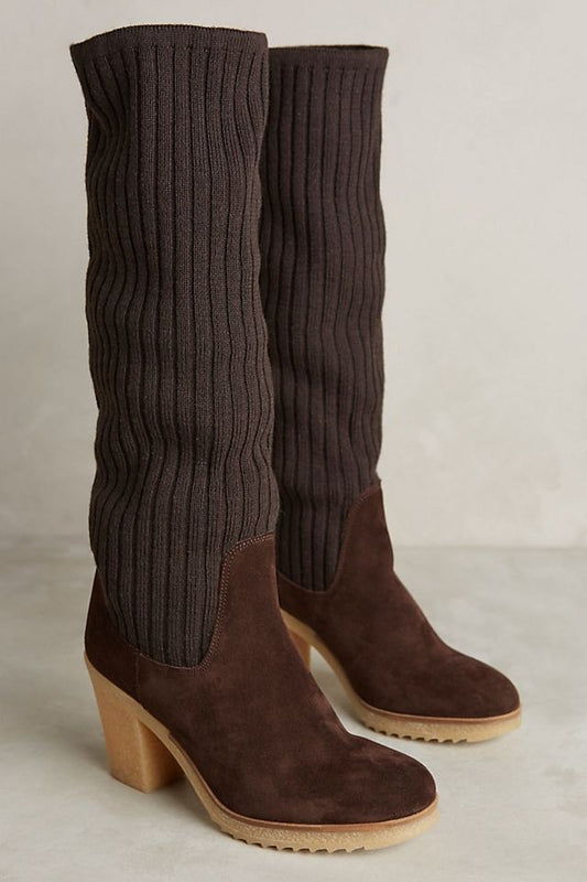 41 - Miss Albright Anthropologie Brown Slouchy Sweaterknit Boots 0530JF