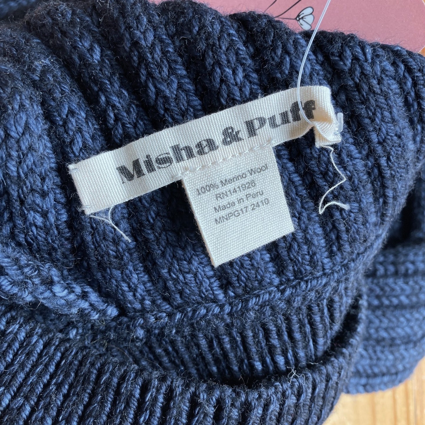 O/S - Misha & Puff Dark Blue 100% Merino Wool Fisherman Hood 0312IG