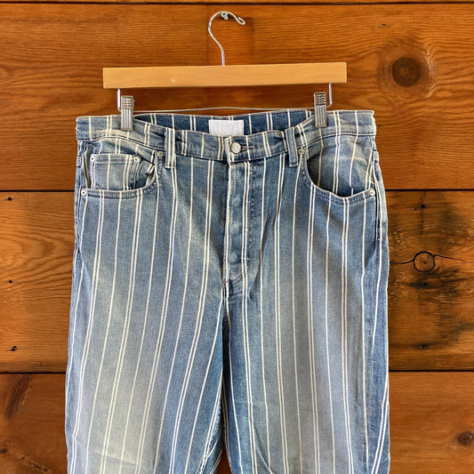 32 - Boyish $148 Anthropologie Blue Striped Denim Raw Hem Jeans NEW 1122CT
