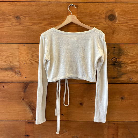 Ozma of California Natural 100% Silk Cropped Ballet Wrap Top - Size S - 0601HW