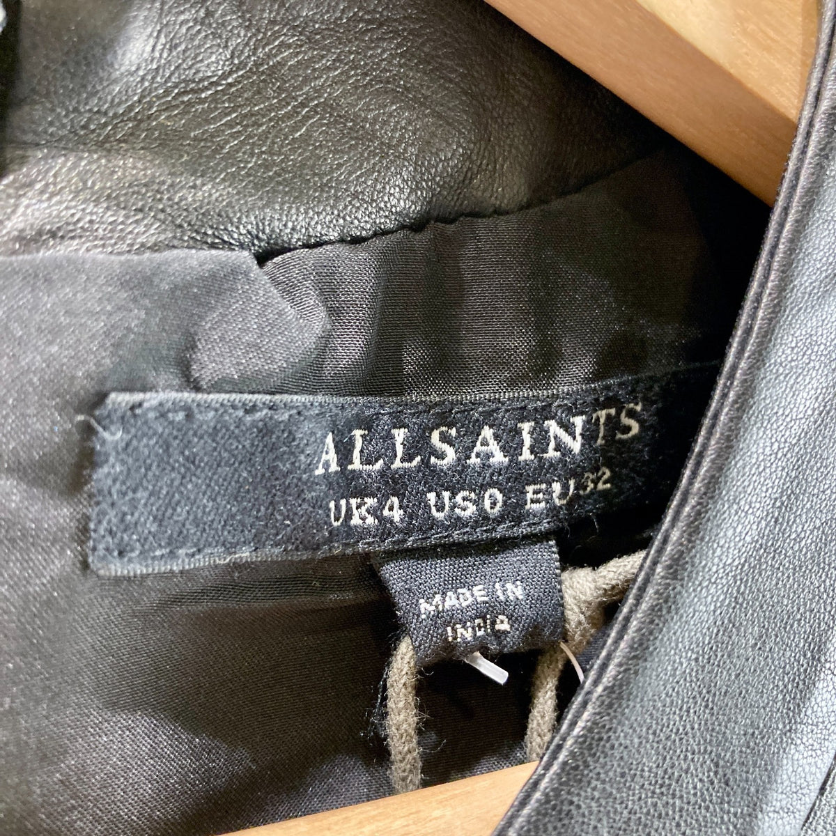 AllSaints NEW Black Studded Leather Mika Pinstud Dress - Size 0 / XS - 1029SB