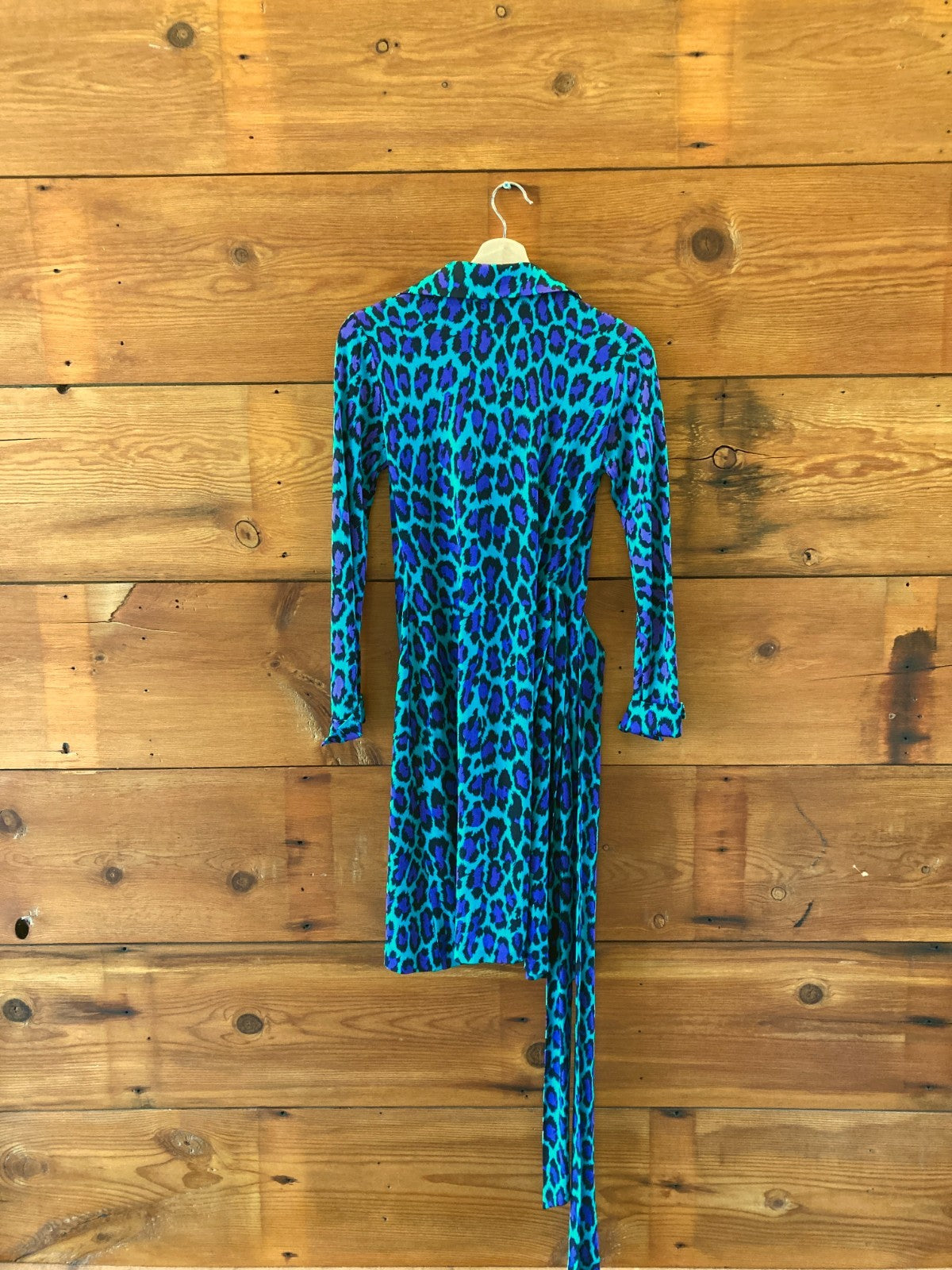 Diane Von Furstenberg Teal Animal Print Silk Jeanne Wrap Dress - Size 2 - 0314GM