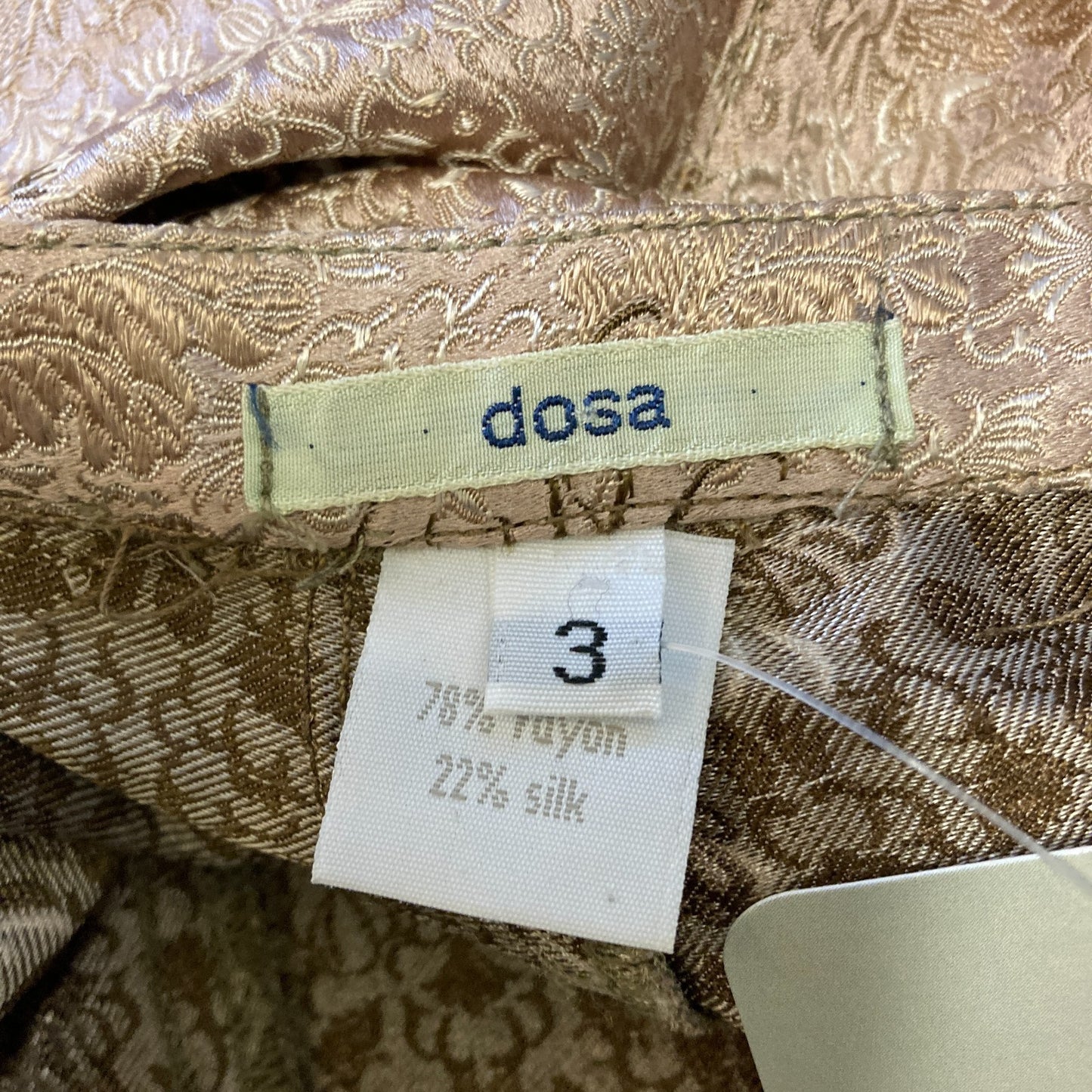 Dosa Tan Gold Brocade Patterned Side Zip Slim Fit Pants - Size 3 / L - 0416JW