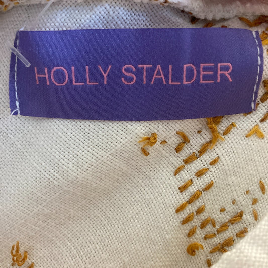 O/S - Holly Stadler Local Designer White Cross-Stitch Ruffled Linen Dress 0812LD