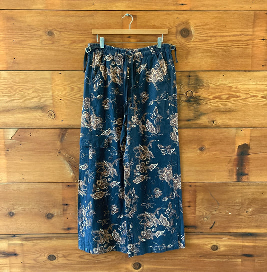 Pilcro Anthropologie Navy Patterned Linen Wide Leg Pants - Size S - NEW - 0501SE
