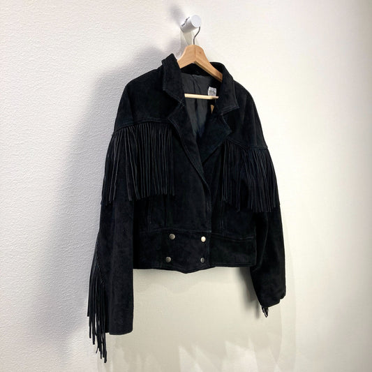 Vintage Unbranded Black Oversized Suede Fringe Jacket - Size M - 0523MB