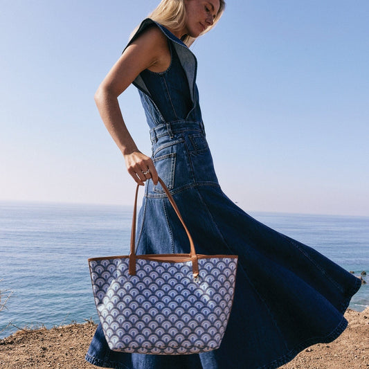 Hobo International Blue White Print All That Tote Bag & Cosmetic Pouch - 0514AK