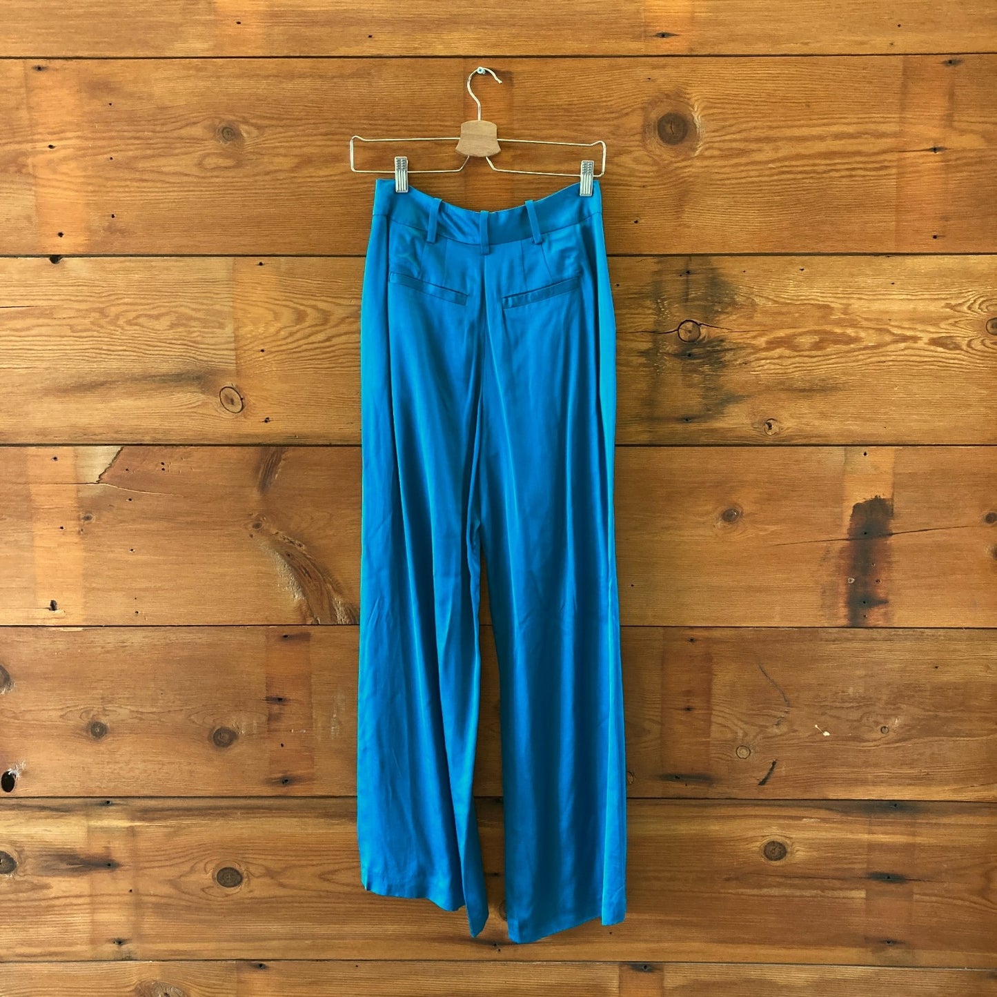 Reiss Cobalt Blue High Rise Silky Pleated Wide Leg Pants - Size 6 - 1122KP
