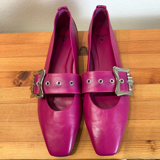 John Fluevog $239 Magenta Leather Misty Mary Jane Flats - Sz 11.5 - NEW - 0830DH
