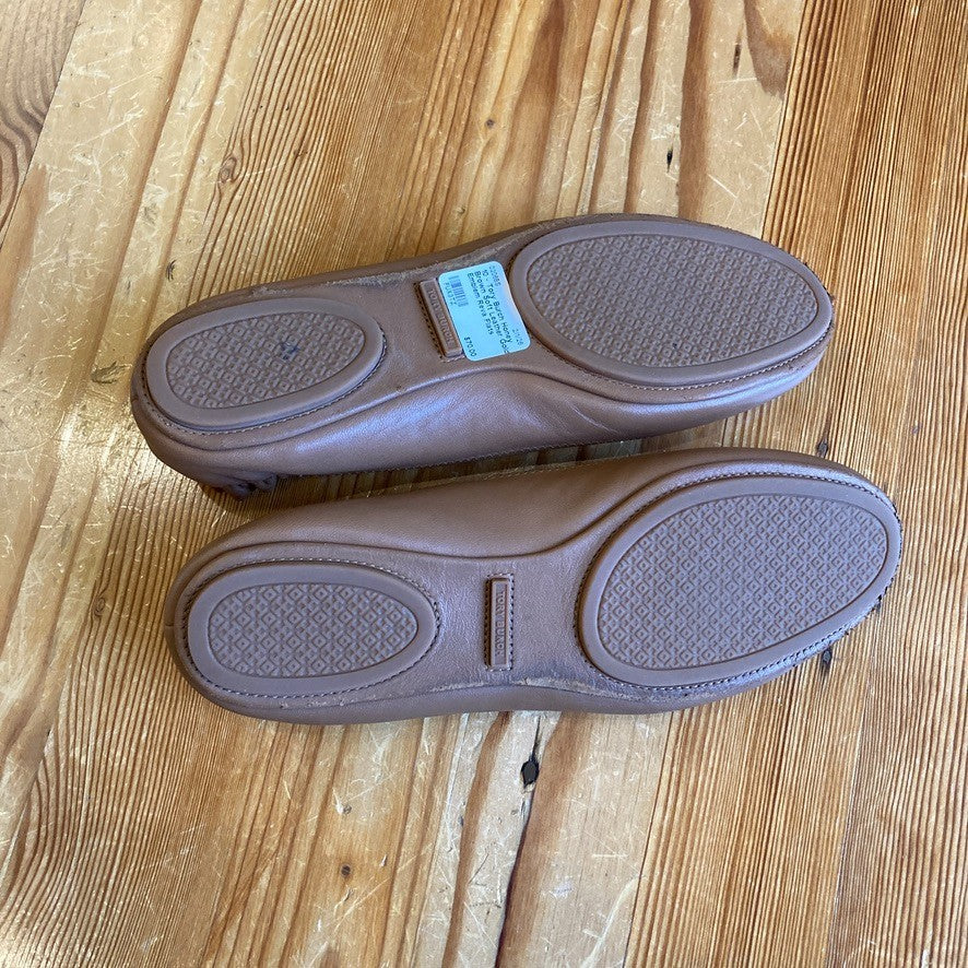 10 - Tory Burch Honey Brown Soft Leather Gold Emblem Reva Flats Shoes 0206BS