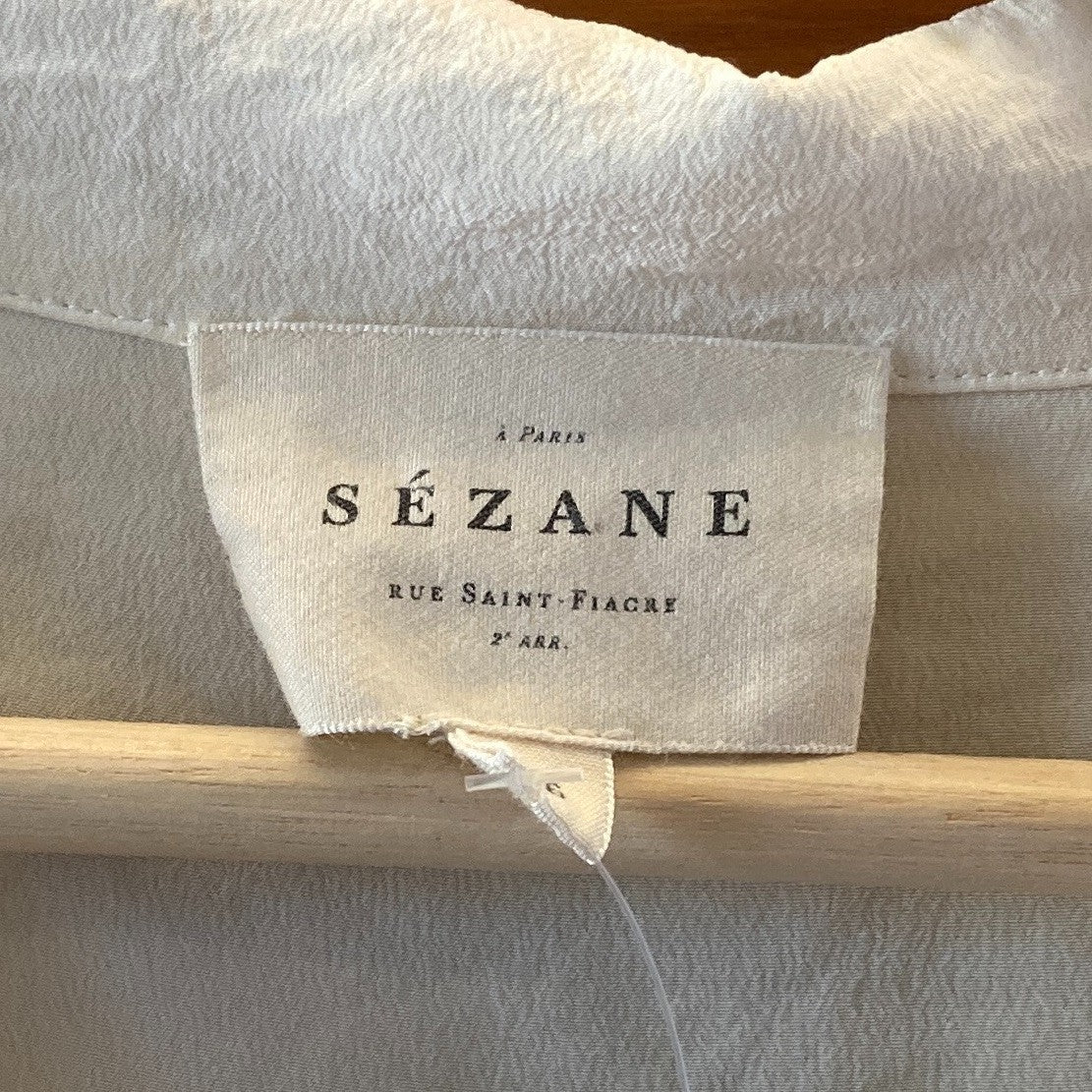 Sezane Ivory White Silk Button Up Long Sleeve Blouse Top - Size 36 / S - 0204EB